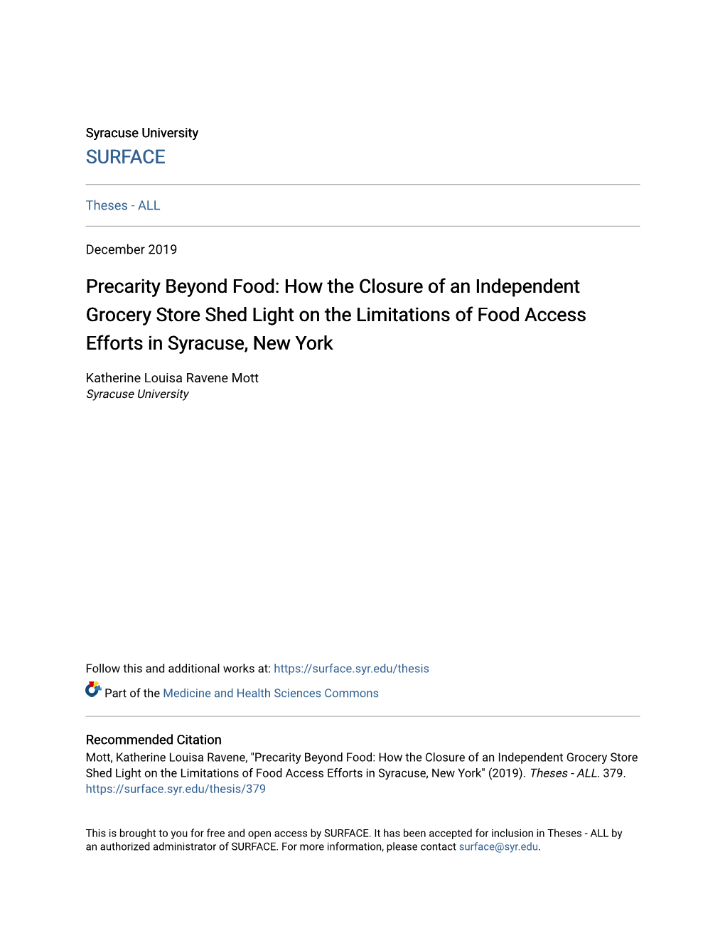 How the Closure of an Independent Grocery Store Shed Light on the Limitations of Food Access Efforts in Syracuse, New York