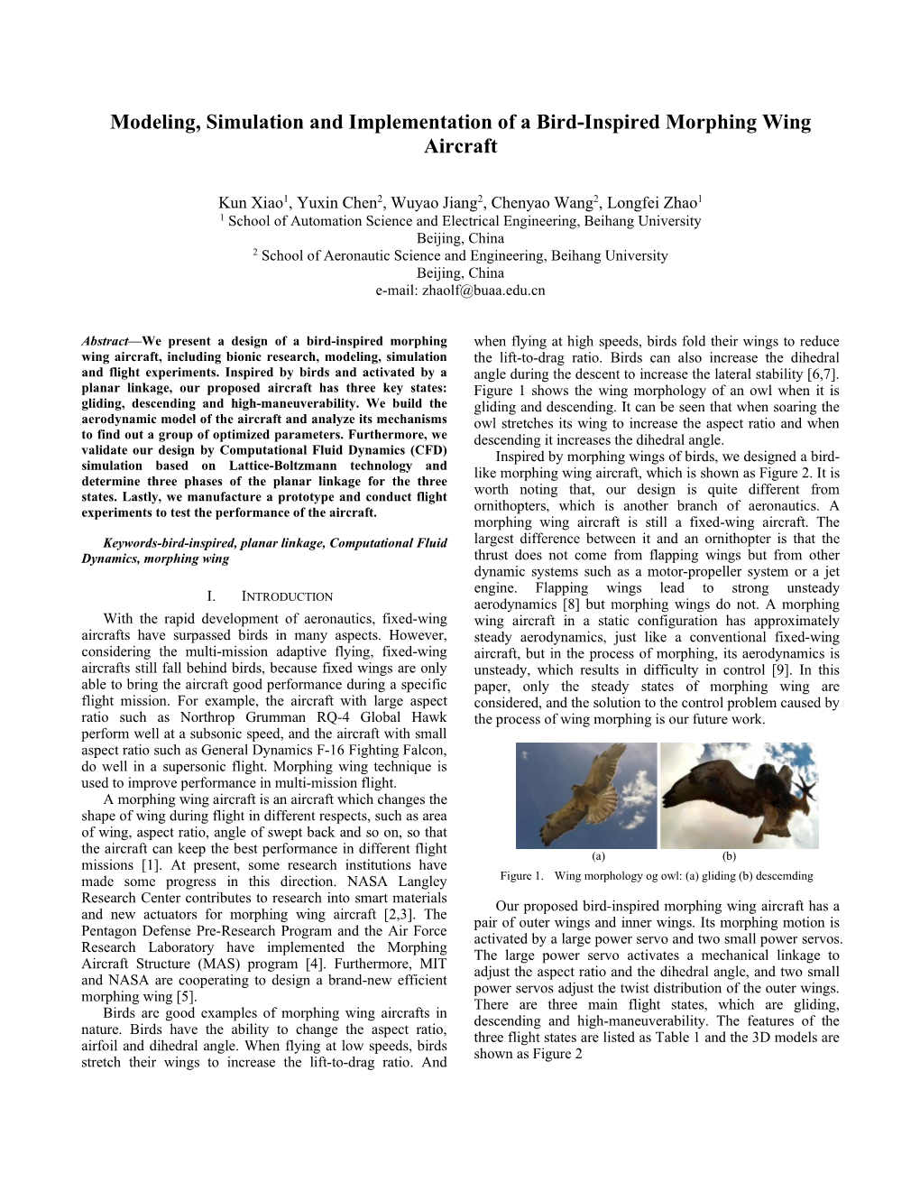 Modeling, Simulation and Implementation of a Bird-Inspired Morphing Wing Aircraft