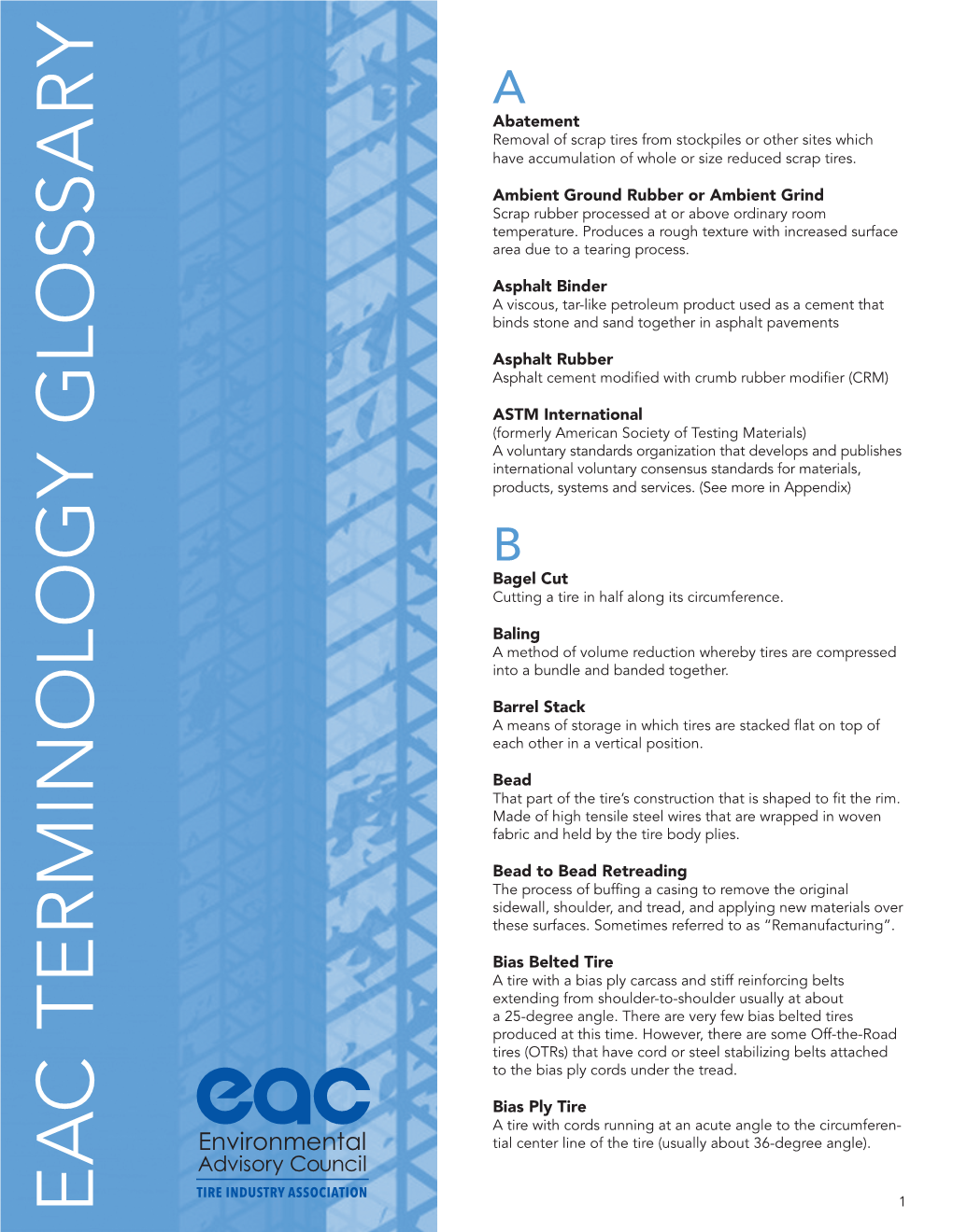 Tire/Rubber Recycling Glossary