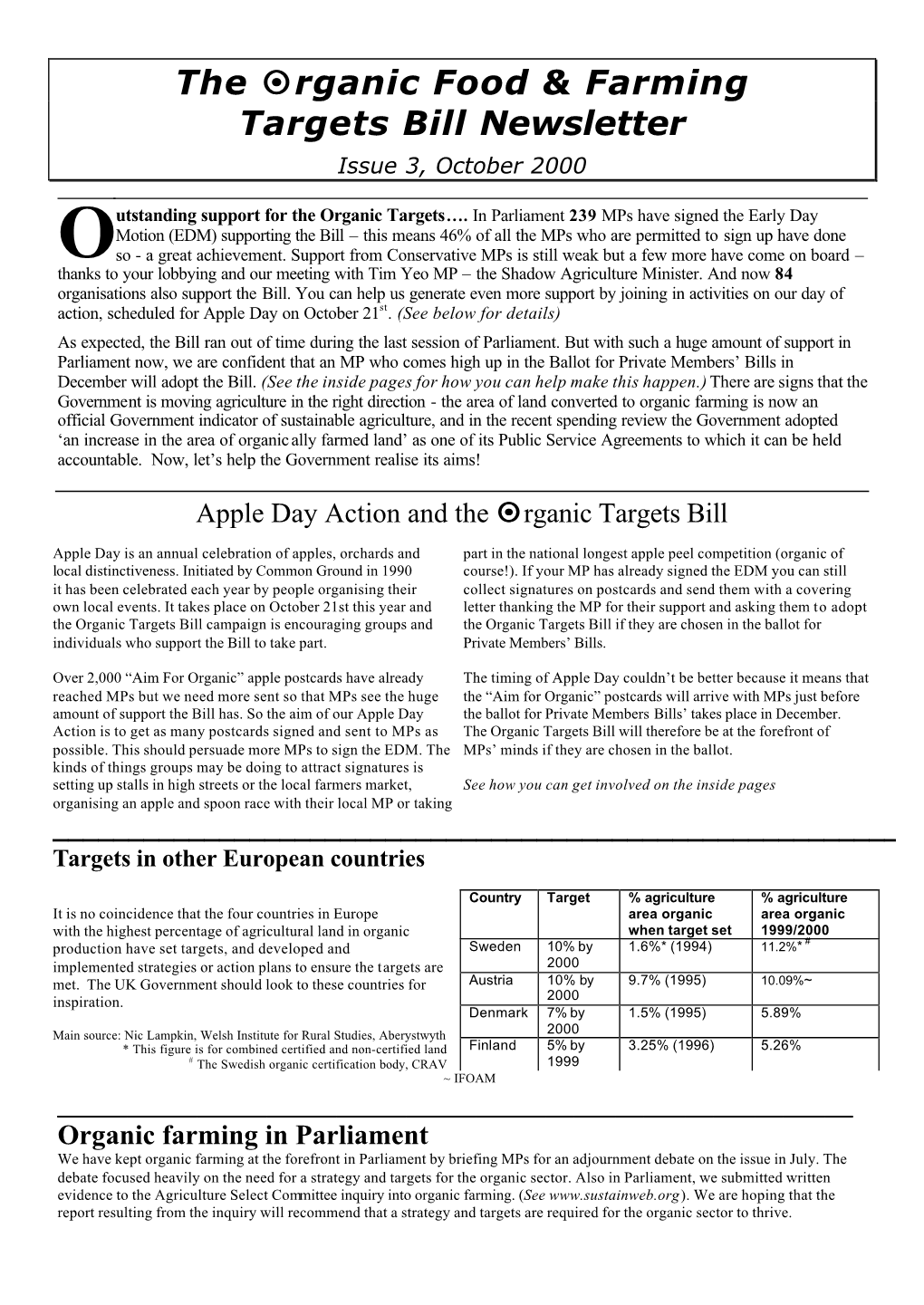 The Rganic Food & Farming Targets Bill Newsletter