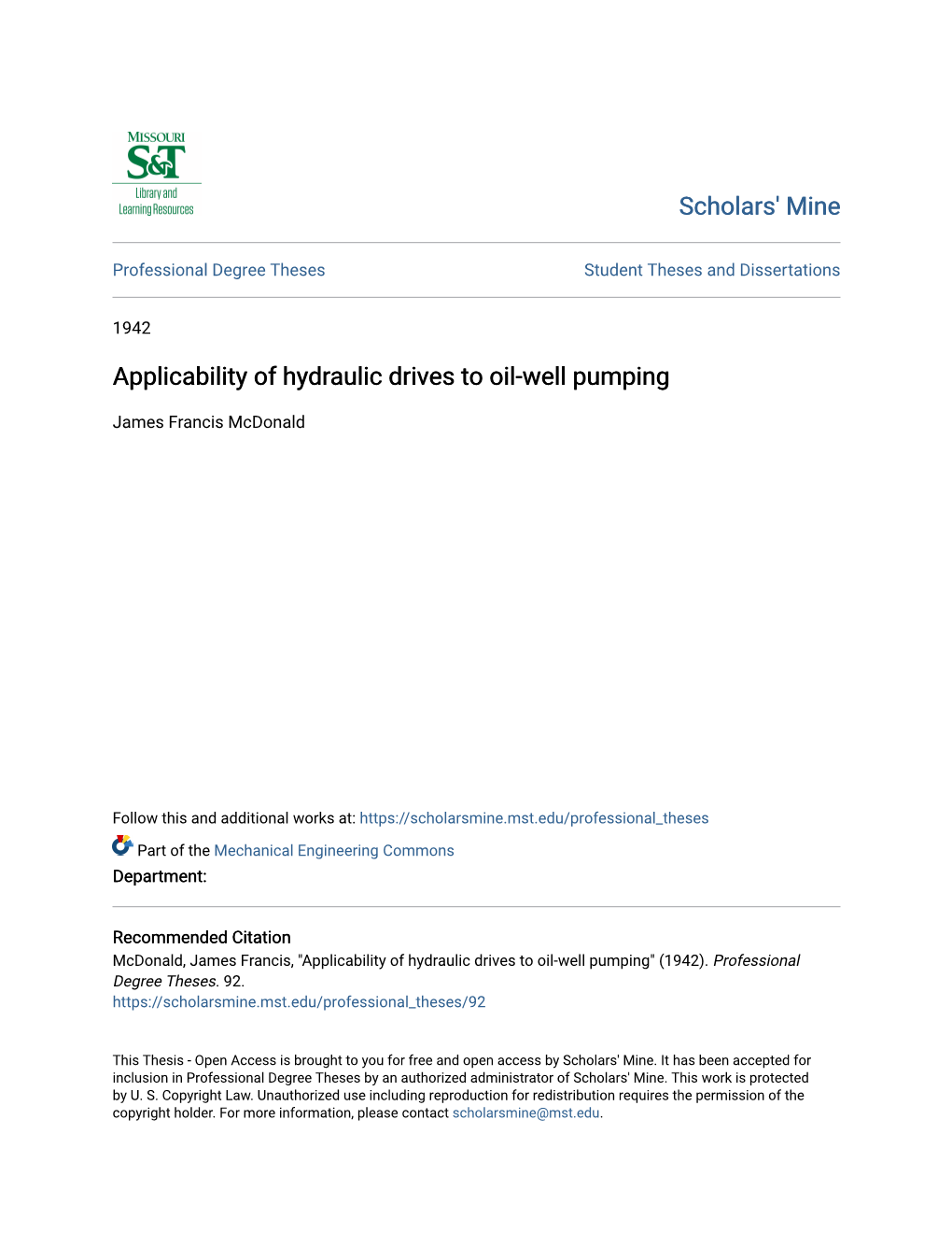 Applicability of Hydraulic Drives to Oil-Well Pumping