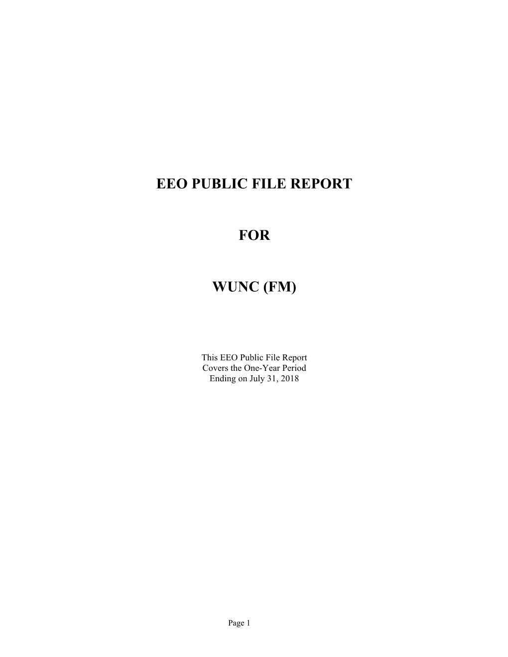 Eeo Public File Report for Wunc (Fm)