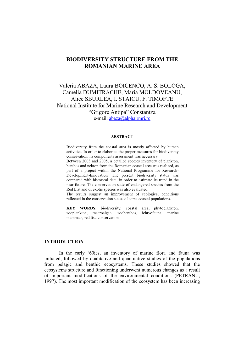 Biodiversity Structure from the Romanian Marine Area