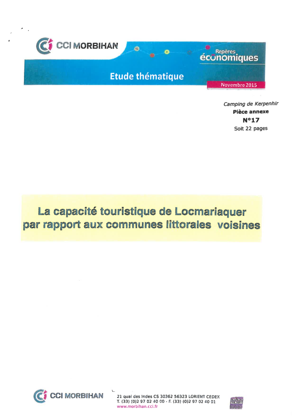 La Capacité Touristique De Locmariaquer Par Rapport Au^ Communes E^Terales Oisines