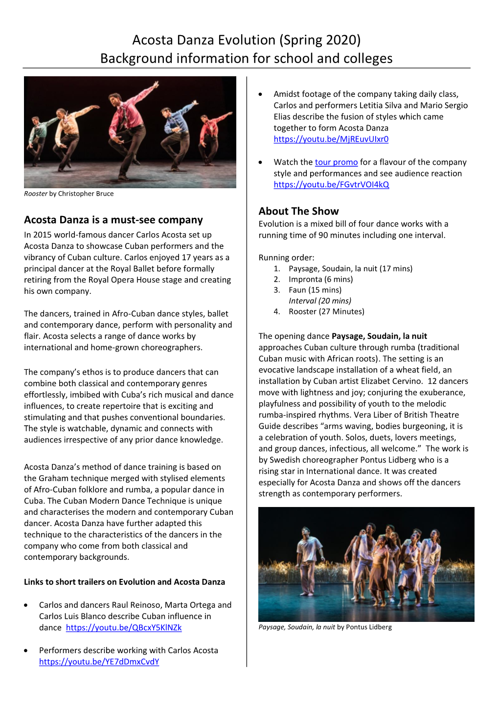 Acosta Danza Evolution (Spring 2020) Background Information for School and Colleges