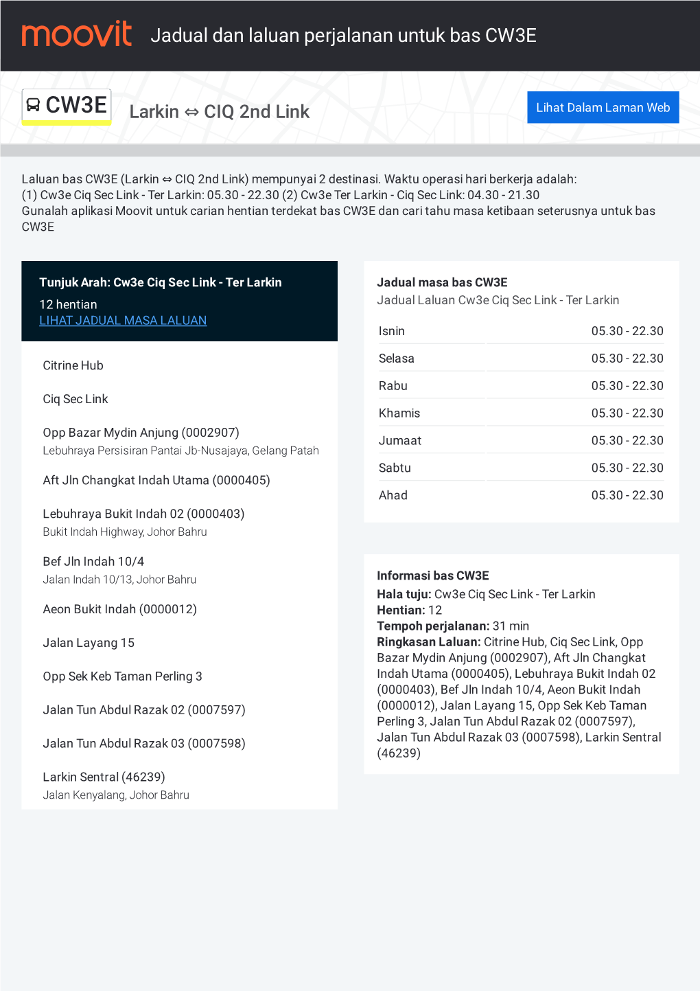 Muat Turun PDF: Jadual, Hentian Dan Peta Untuk CW3E