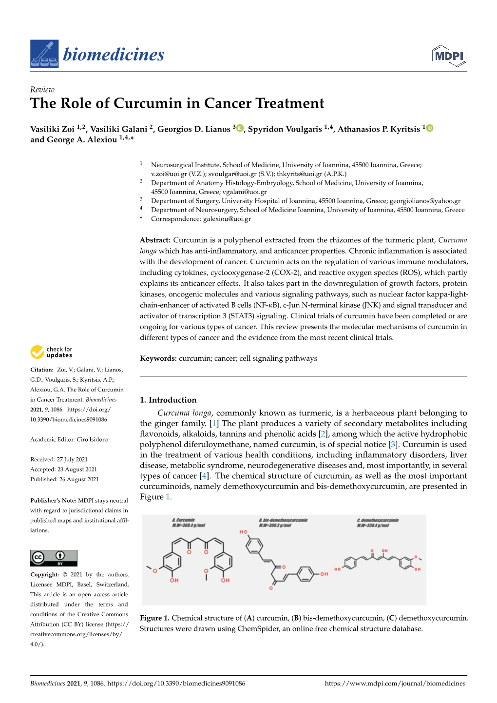 The Role of Curcumin in Cancer Treatment