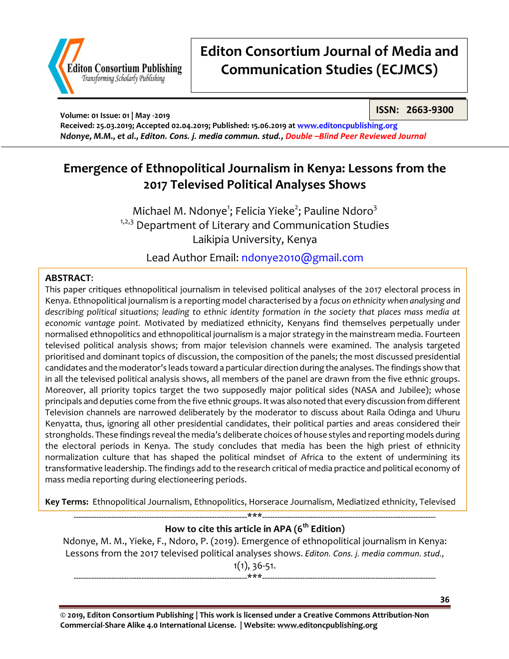 Editon Consortium Journal of Media and Communication Studies