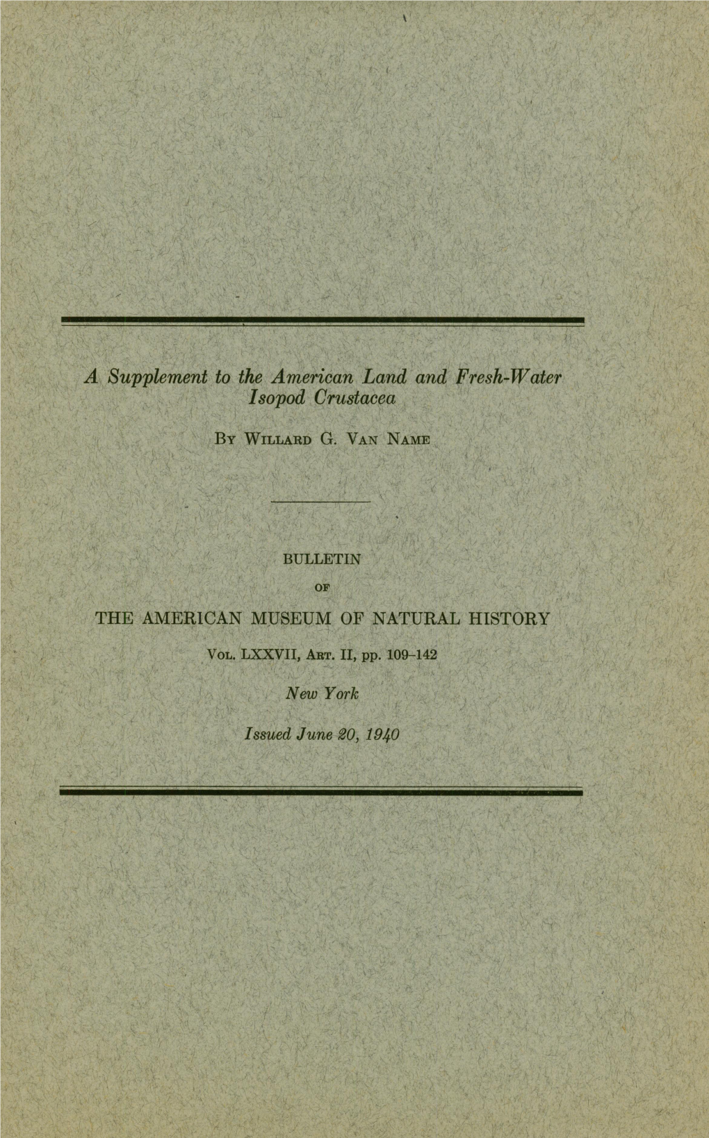 A, Supplement to the American Land and Lresh-Water Isopod Crustacea