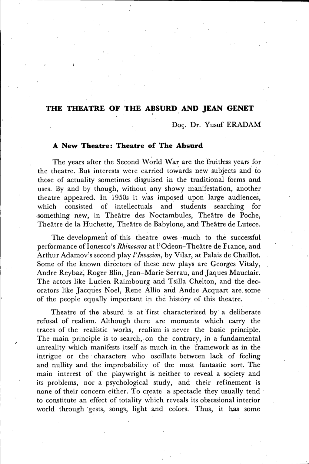 The Theatre of the Absurd and Jean Genet