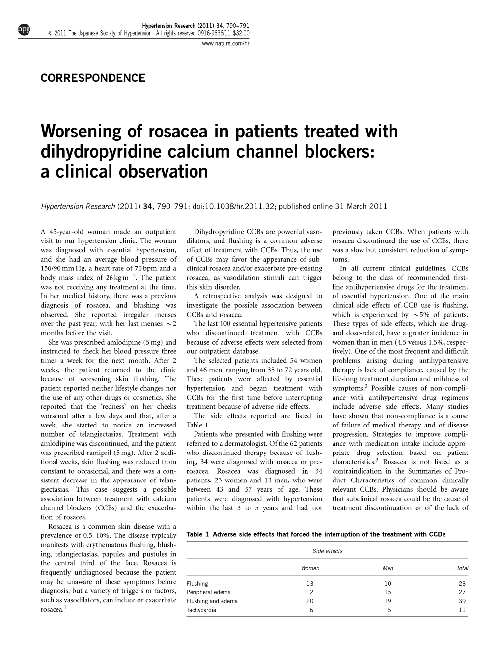Worsening of Rosacea in Patients Treated with Dihydropyridine Calcium Channel Blockers: a Clinical Observation