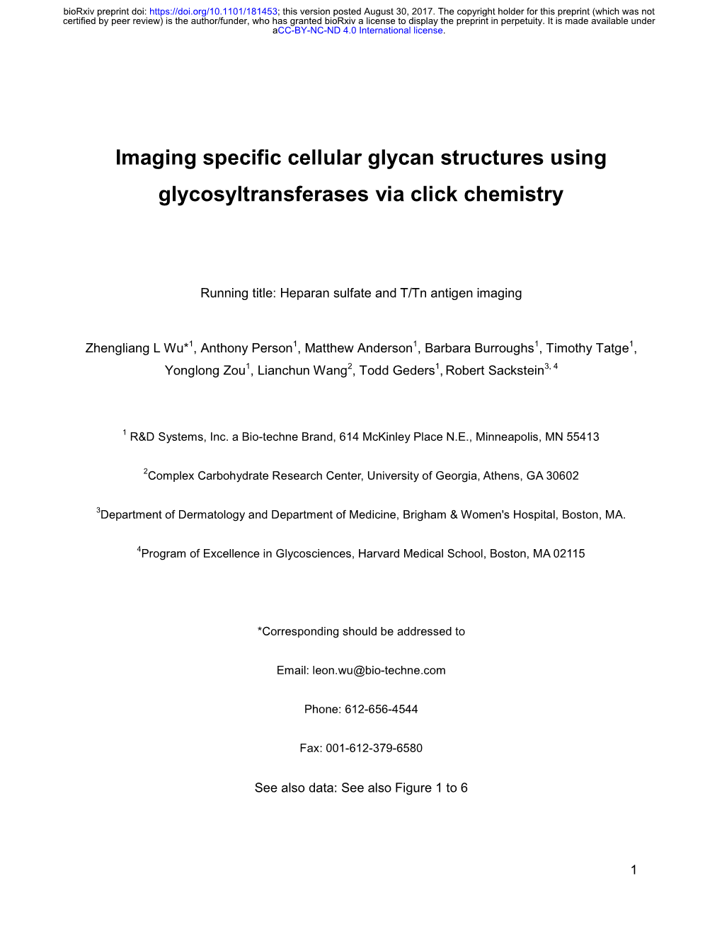 Imaging Specific Cellular Glycan Structures Using Glycosyltransferases Via Click Chemistry