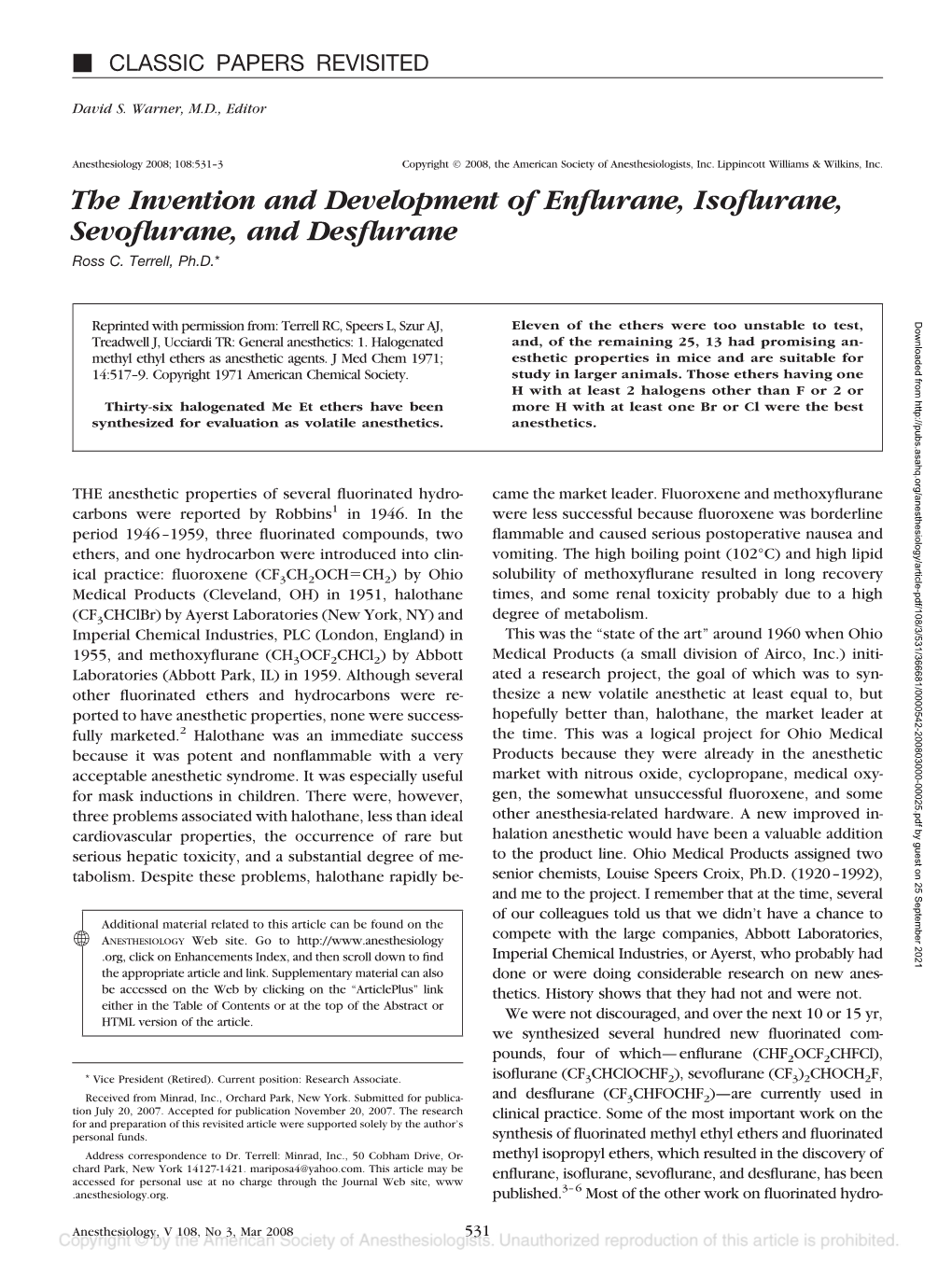 The Invention and Development of Enflurane, Isoflurane, Sevoflurane
