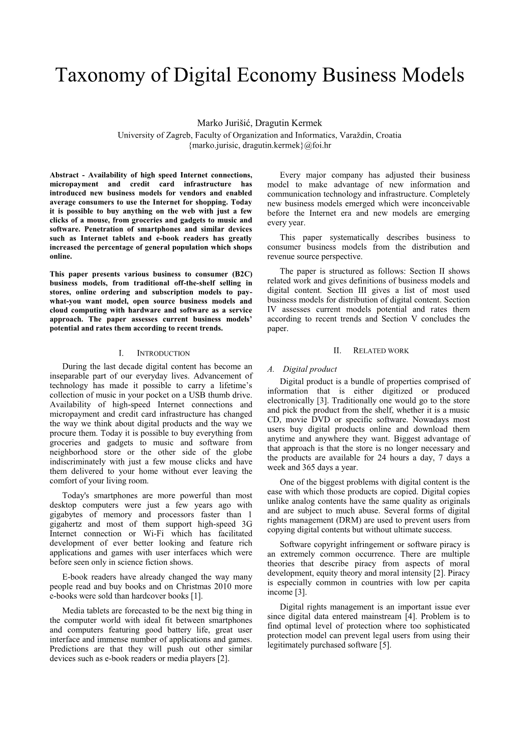 Taxonomy of Digital Economy Business Models