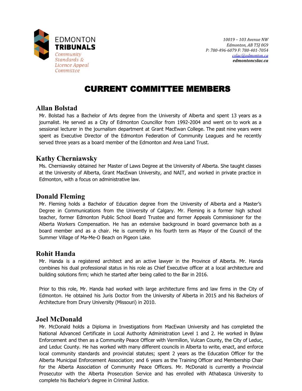 Community Standards Licence Appeal Committee Members