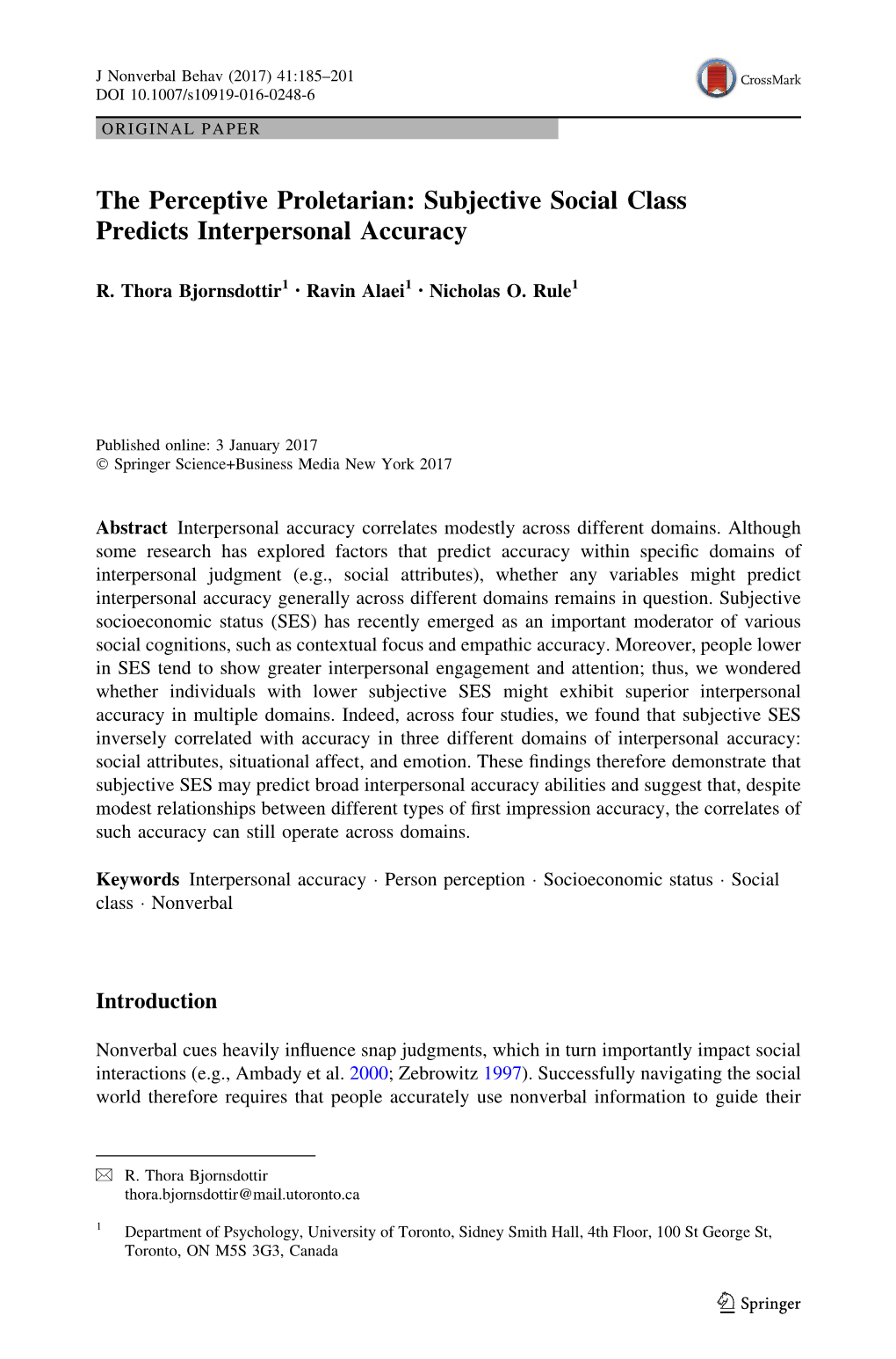 Subjective Social Class Predicts Interpersonal Accuracy