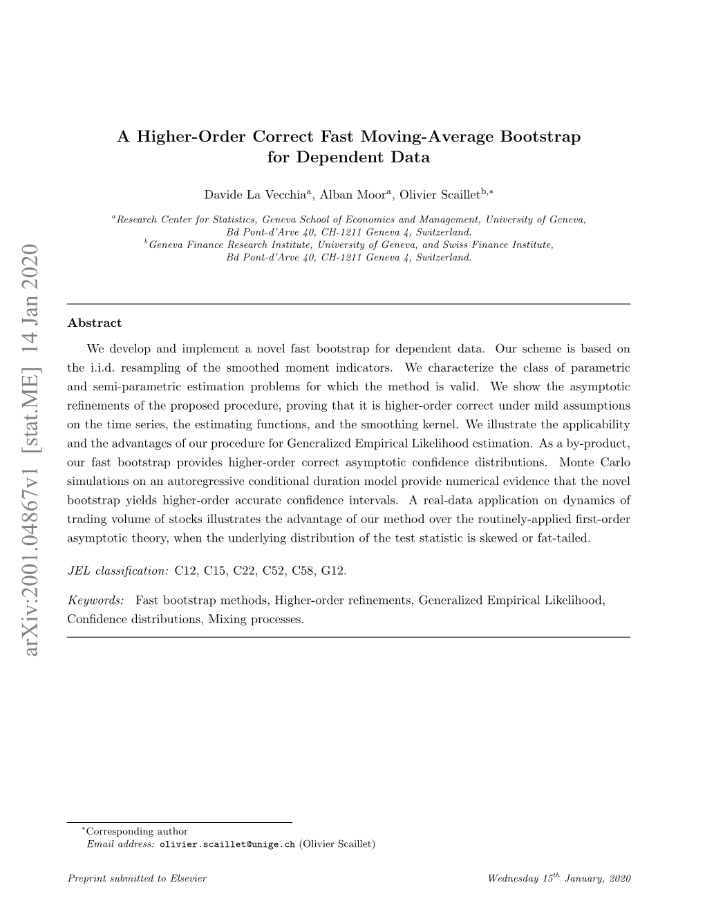 Arxiv:2001.04867V1 [Stat.ME] 14 Jan 2020