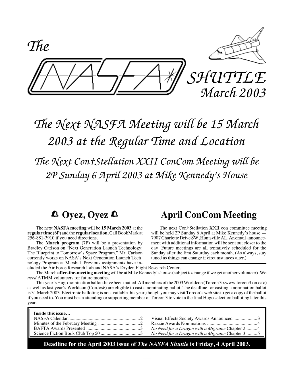 NASFA 'Shuttle' Mar 2003