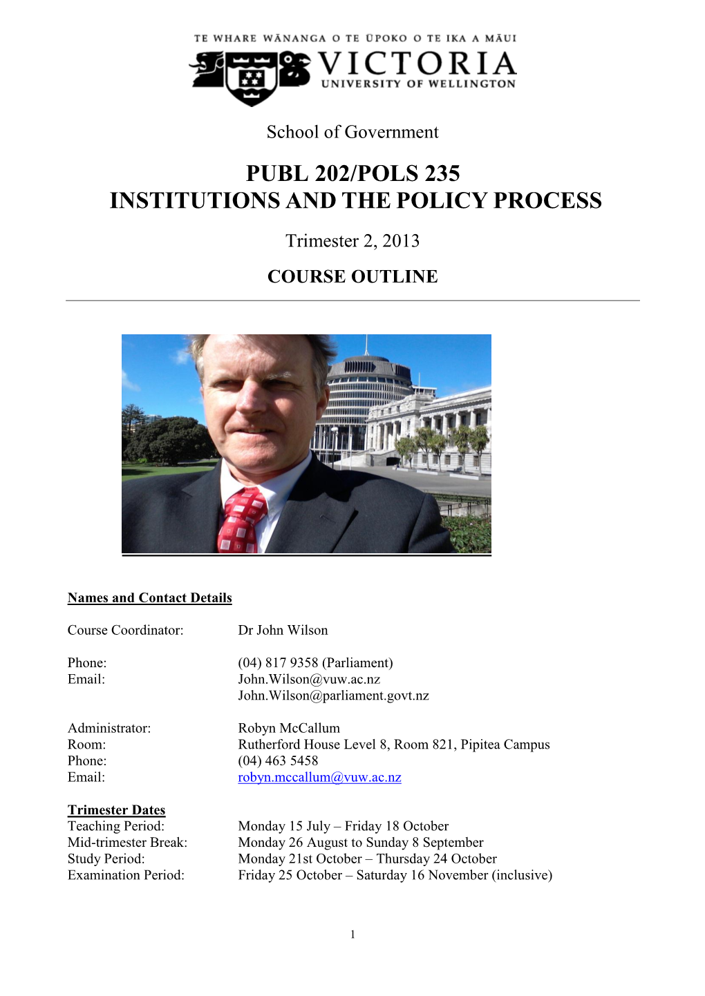 Publ 202/Pols 235 Institutions and the Policy Process