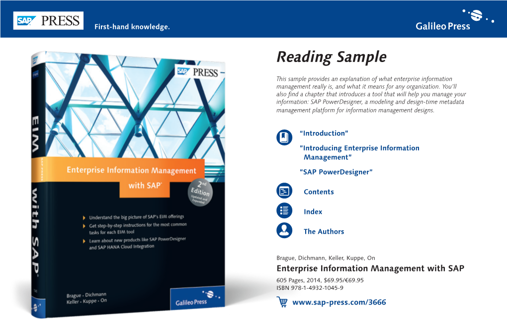 Enterprise Information Management with SAP 605 Pages, 2014, $69.95/€69.95 ISBN 978-1-4932-1045-9