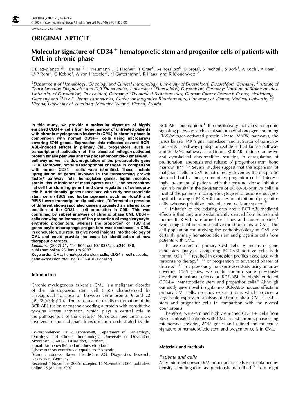 ORIGINAL ARTICLE Molecular Signature of CD34+ Hematopoietic