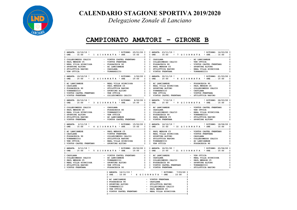 Campionato Amatori – Girone B
