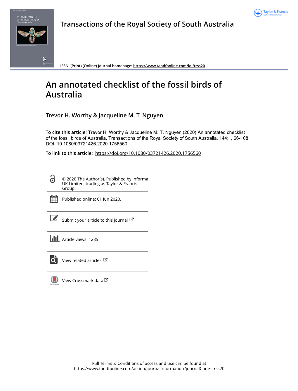 An Annotated Checklist of the Fossil Birds of Australia