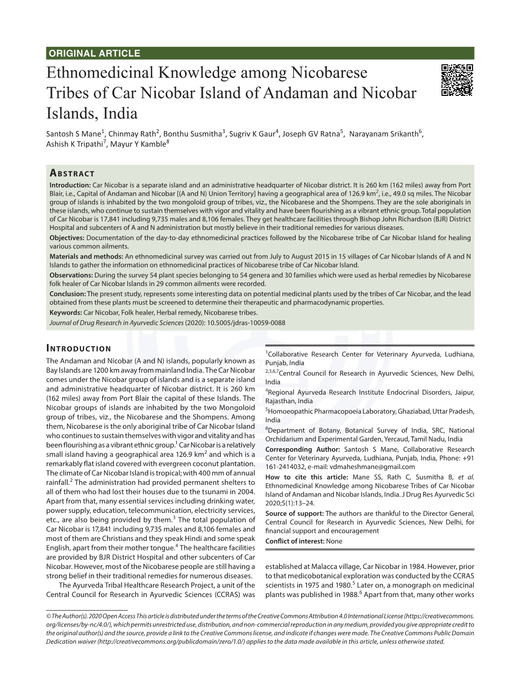 Ethnomedicinal Knowledge Among Nicobarese Tribes of Car