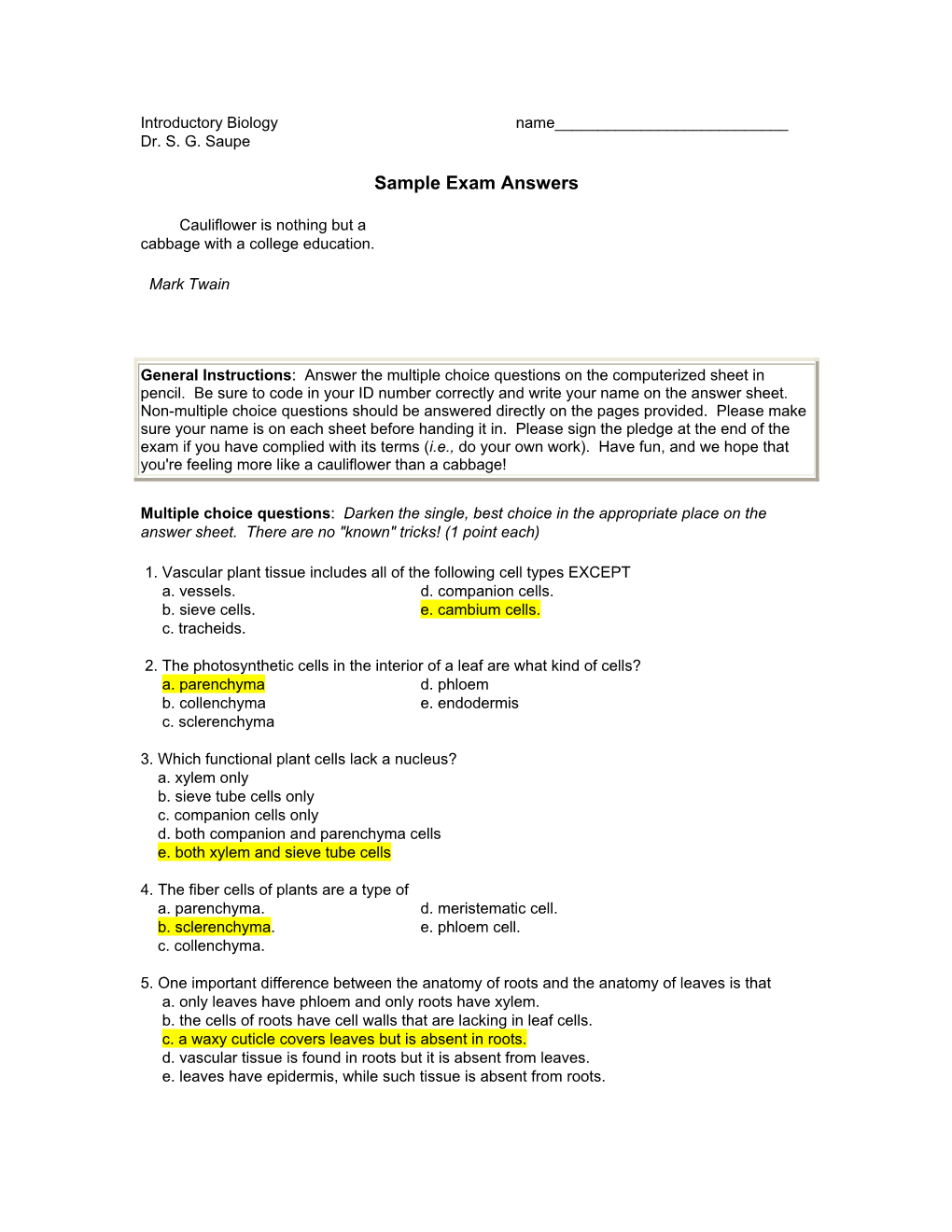 Sample Exam Answers