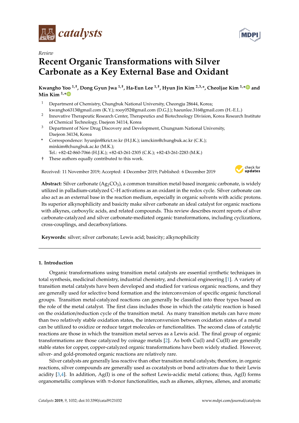 Recent Organic Transformations with Silver Carbonate As a Key External Base and Oxidant