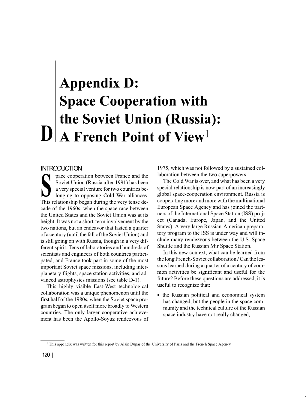 Space Cooperation with the Soviet Union (Russia): a French Point of View1