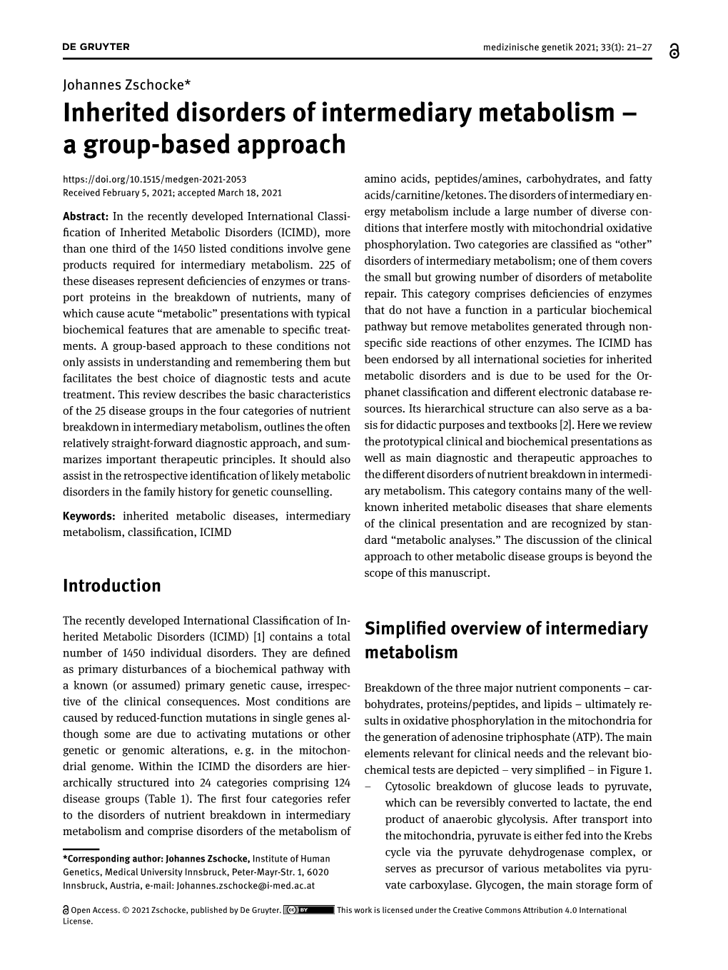 Inherited Disorders of Intermediary Metabolism