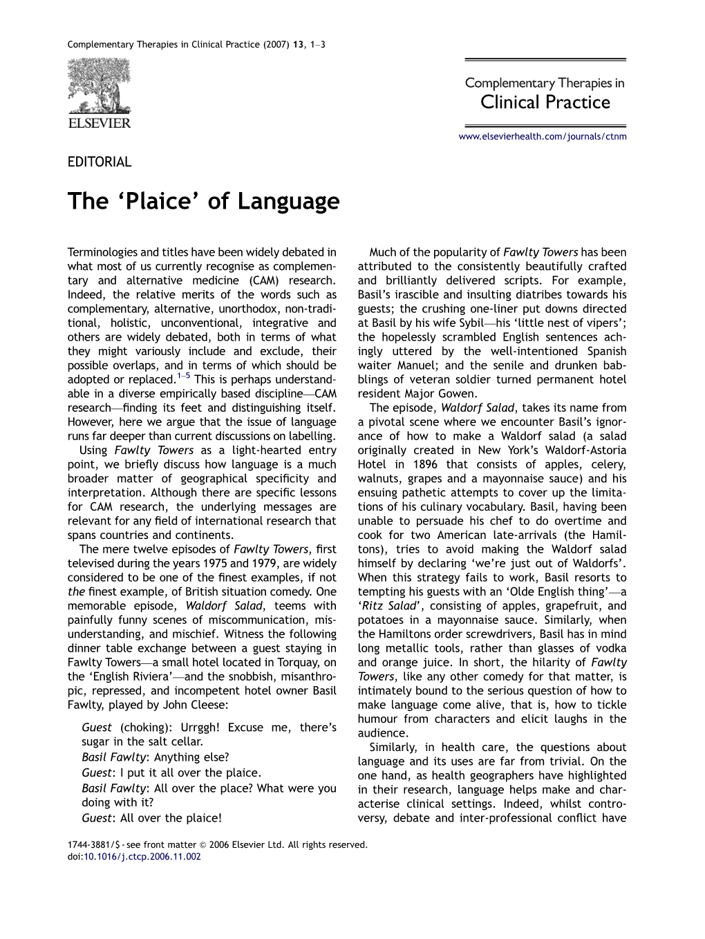 The 'Plaice' of Language