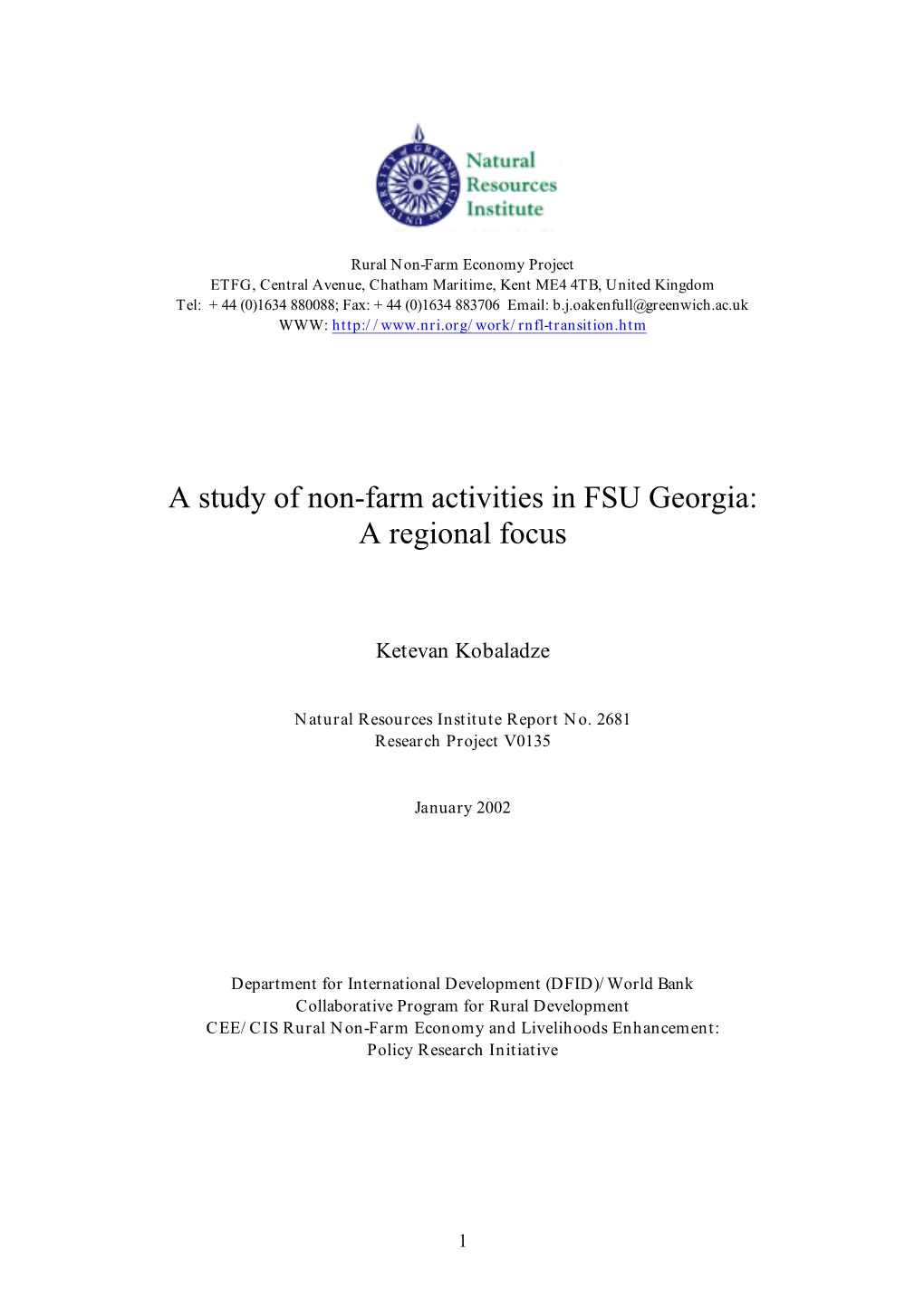 A Study of Non-Farm Activities in FSU Georgia: a Regional Focus