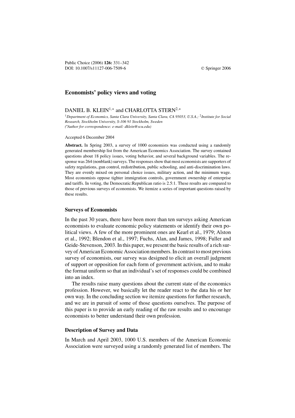 Economists' Policy Views and Voting