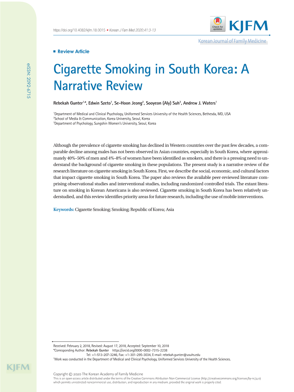 Cigarette Smoking in South Korea: a Narrative Review