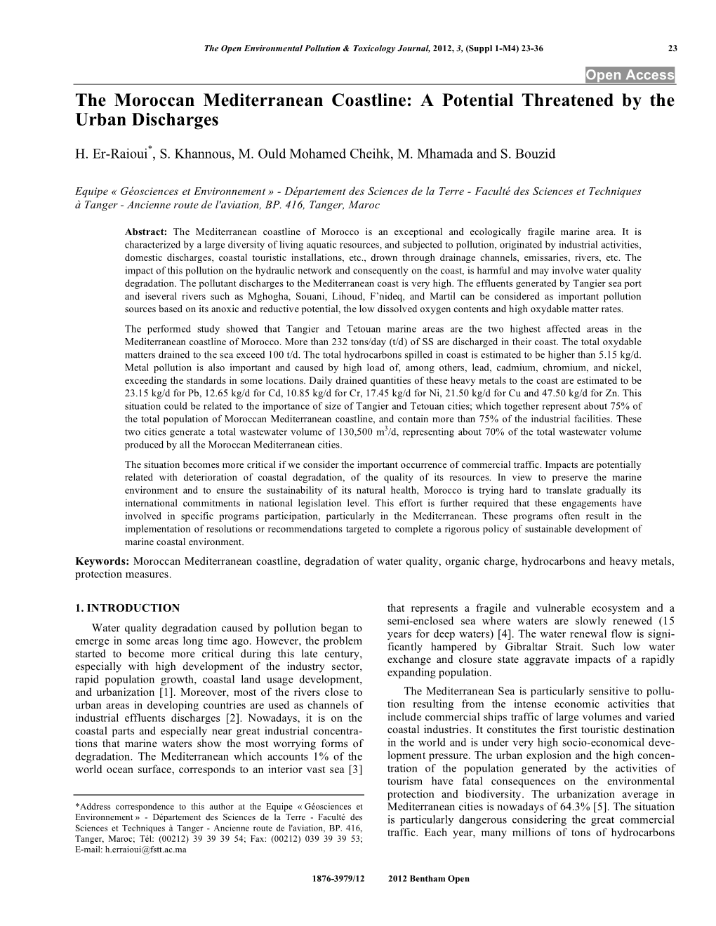 The Moroccan Mediterranean Coastline: a Potential Threatened by the Urban Discharges