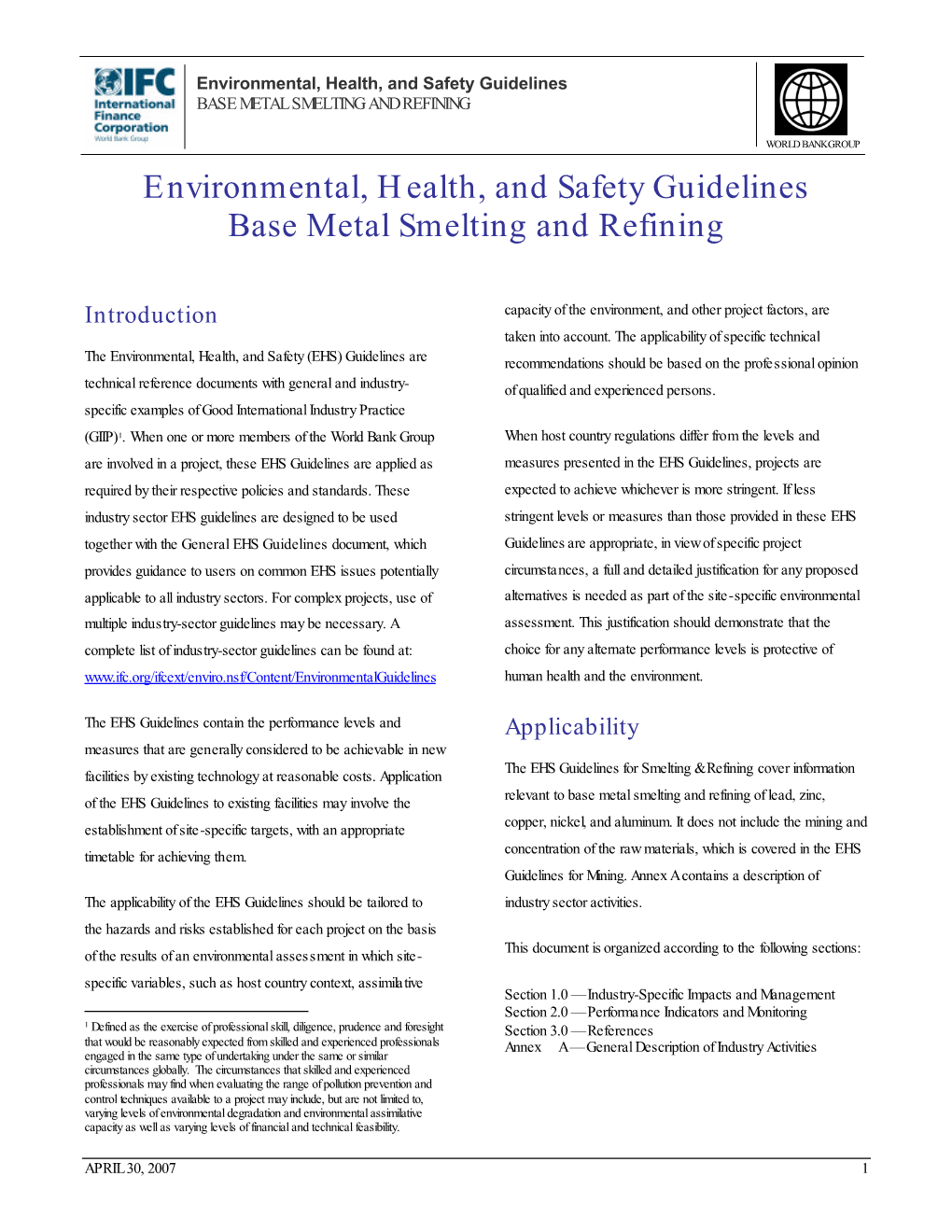 Environmental, Health, and Safety Guidelines BASE METAL SMELTING and REFINING