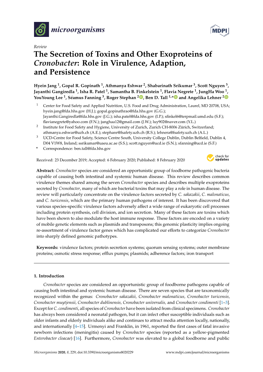 The Secretion of Toxins and Other Exoproteins of Cronobacter: Role in Virulence, Adaption, and Persistence