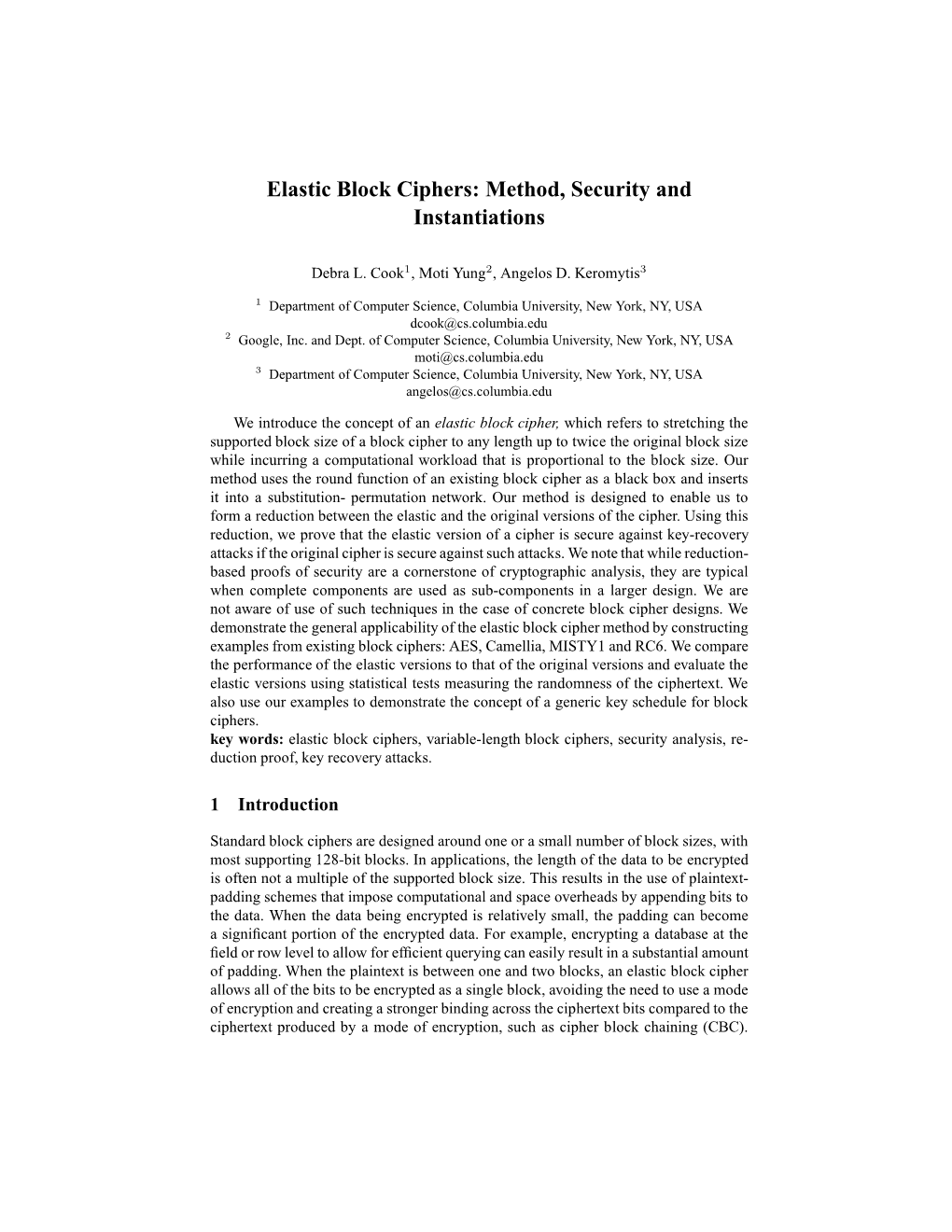 Elastic Block Ciphers: Method, Security and Instantiations