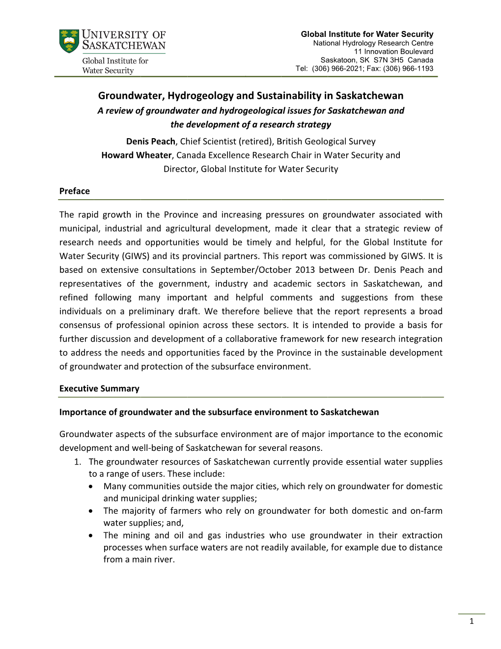 Groundw Water, Hydr Rogeology and Susta Ainability in N Saskatch Hewan