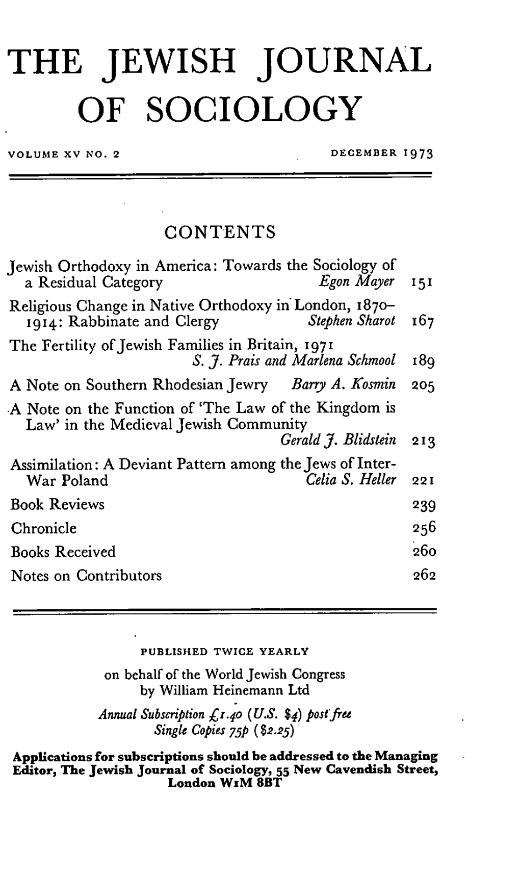 The Jewish Journal of Sociology