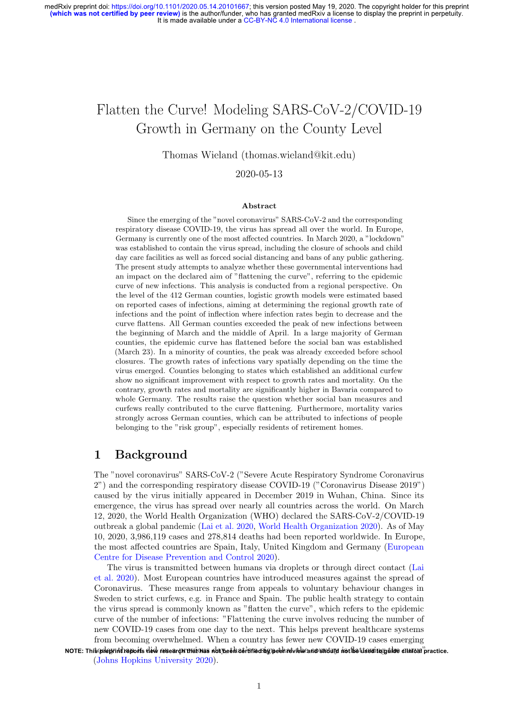 Flatten the Curve! Modeling SARS-Cov-2/COVID-19 Growth in Germany on the County Level