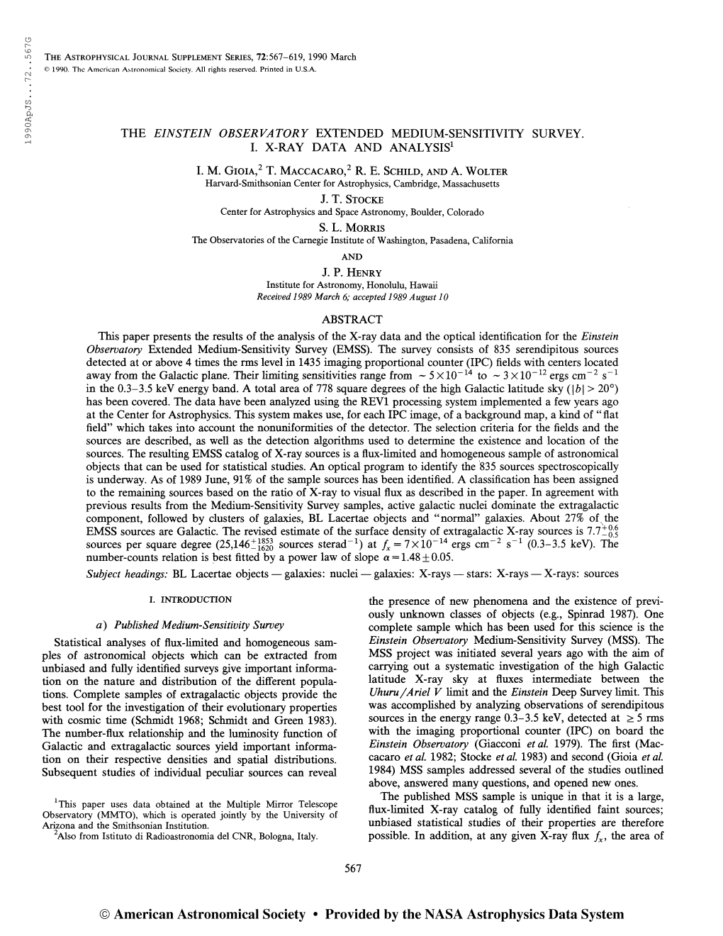 19 90Apjs. . .72. .5 67G the Astrophysical Journal Supplement