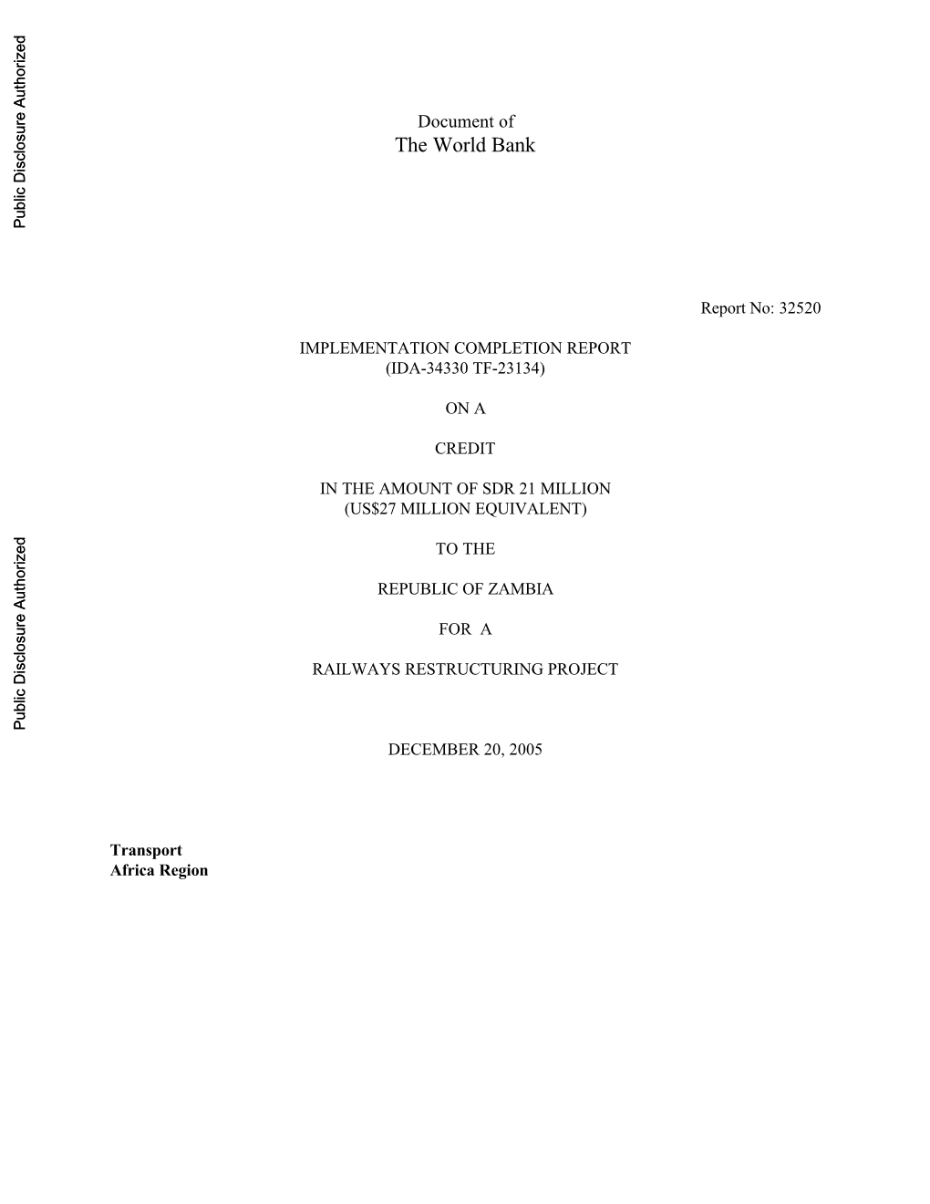 Document of the World Bank Public Disclosure Authorized