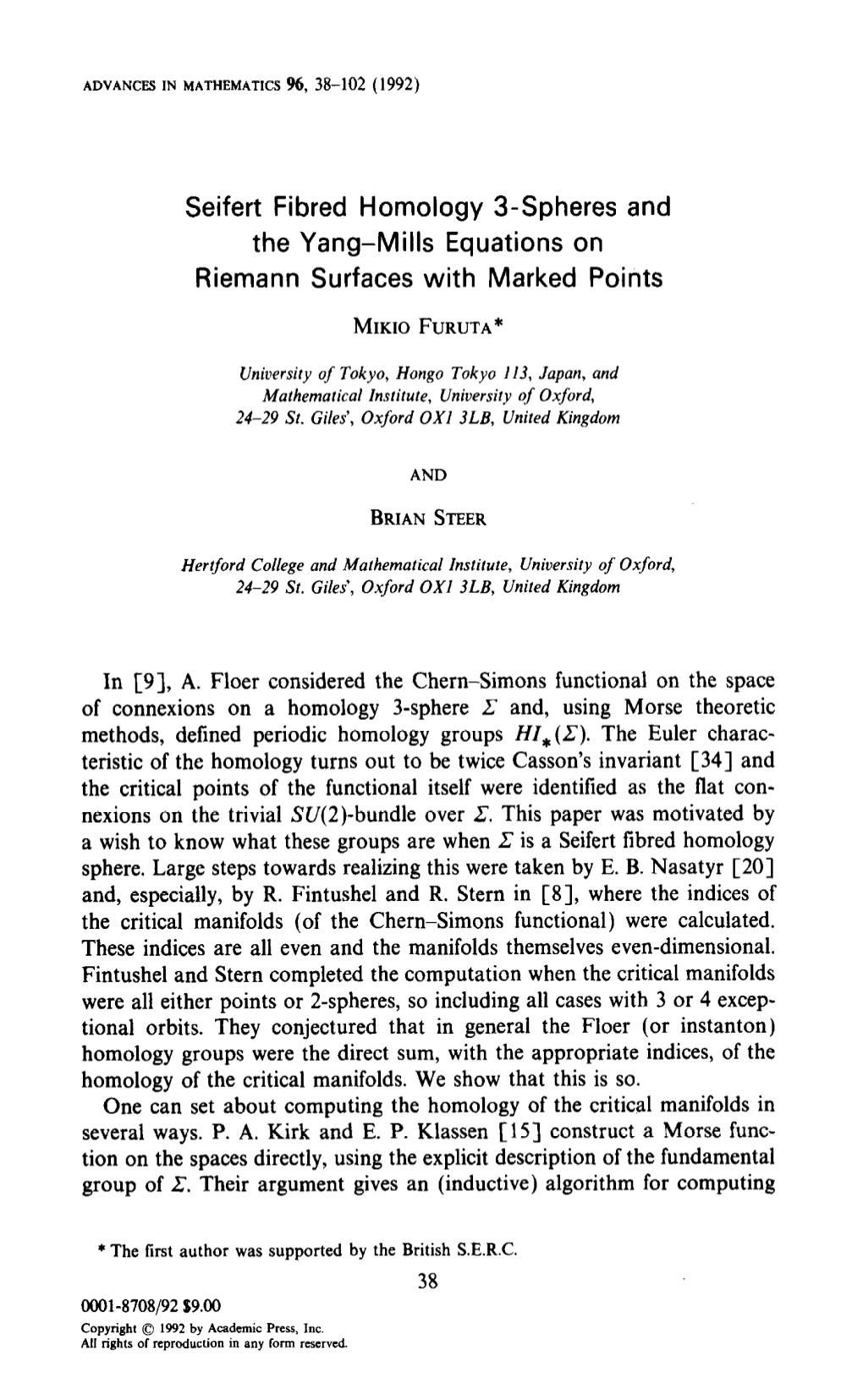 Seifert Fibred Homology 3-Spheres and the Yang-Mills Equations on Riemann Surfaces with Marked Points