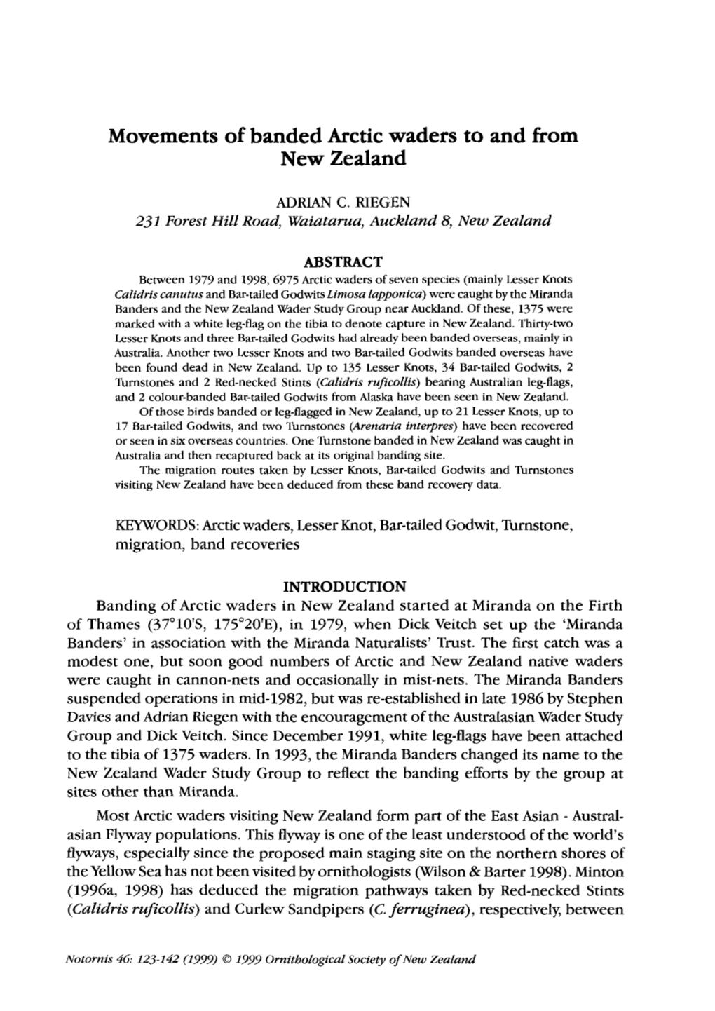 Movements of Banded Arctic Waders to and from New Zealand