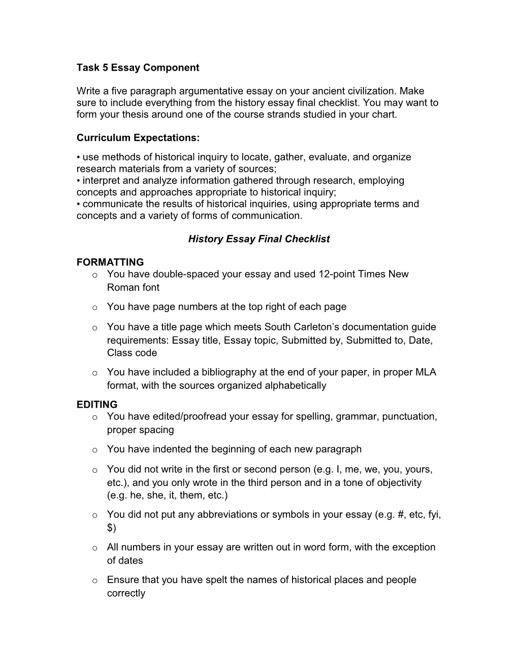 Task 5 Essay Component