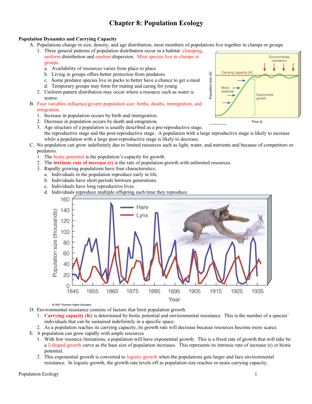 Population Dynamics and Carrying Capacity