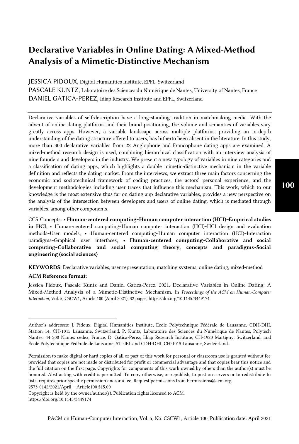 Declarative Variables in Online Dating: a Mixed-Method Analysis of a Mimetic-Distinctive Mechanism